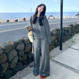 灰色慵懒风卫衣套装女2025秋季新款黑色百搭背心休闲阔腿裤三件套，女装套装/套裙，2C166