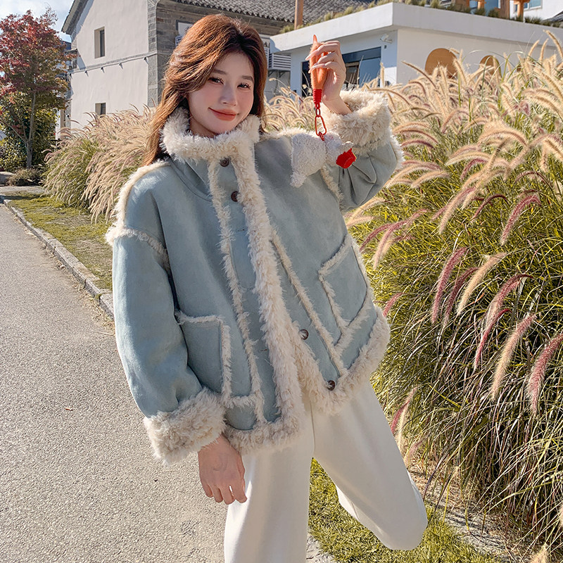 现货主推！！蓝色皮毛一体外套2C203-8339-P210-K318,女装棉衣/棉服,2C203