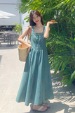 法式减龄盐系牛仔吊带连衣裙女2025夏季新款韩版收腰显瘦度假长裙，女装连衣裙，2C057