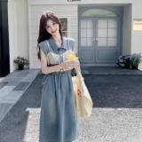 蕾丝拼接无袖牛仔连衣裙女夏2025新款绝美高级感小个子收腰爆款，女装连衣裙，2C218