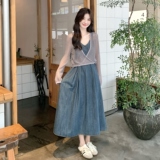 法式复古牛仔连衣裙女春秋设计感小众超好看显瘦开衫吊带裙两件套，女装连衣裙，2C166