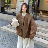现货针织连帽披肩配浅黄色短款羽绒服5817-P275-K398，女装羽绒服，2C159