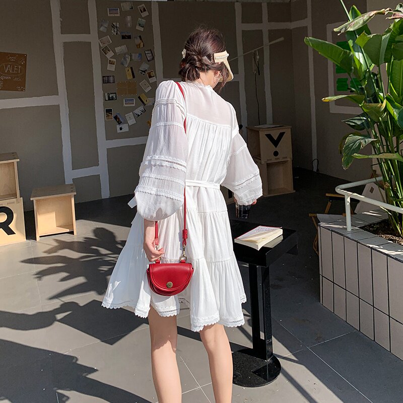 【现货夏新!】061P105K1582025夏季新款白色收腰短款连衣裙,女装连衣裙,2C037