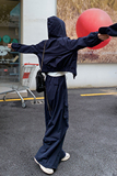 藏青松弛感系休闲运动套装女2026秋韩系连帽工装外套阔腿裤两件套，女装套装/套裙，2C218