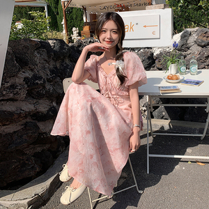 现货，夏季新款气质碎花泡泡袖连衣裙1C042-P135-K195图片