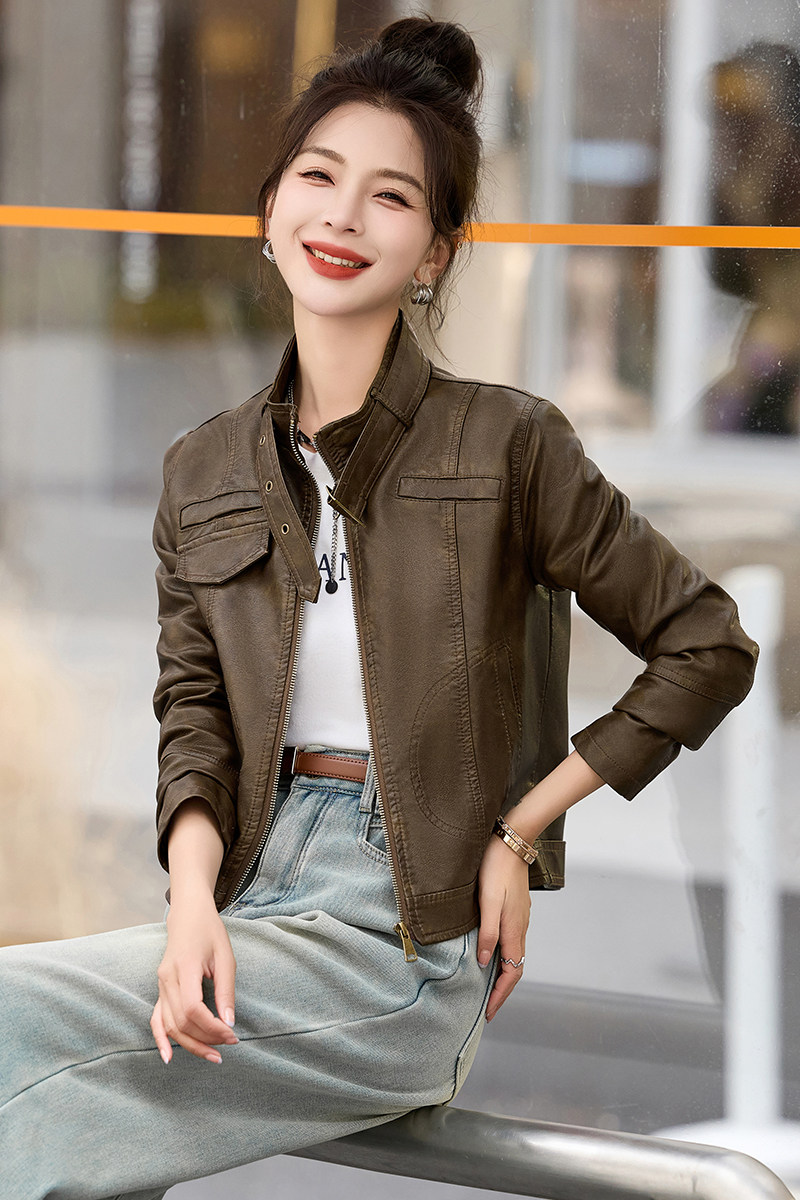 长袖2025年春季新款皮衣百搭洋气时尚上衣,女装皮衣,新感觉