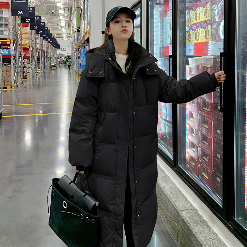 高级感灰色羽绒服女冬季新款学生加厚保暖90白鸭绒过膝长款外套图片