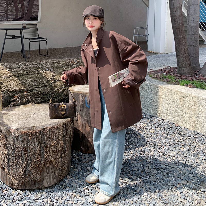 现货2026秋装红咖色立领风衣135款P140控198,女装风衣,2C139