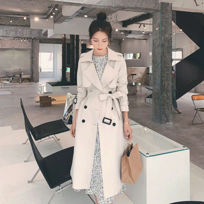 长款中长款长袖丝光华丽缎面风衣外套显瘦女装春秋春秋显瘦时尚,女装风衣,2C126
