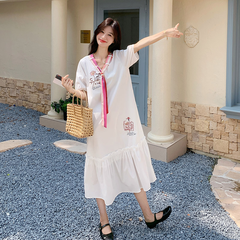 可爱减龄白色连衣裙女2025年夏季新款韩系复古设计感休闲显瘦长裙,女装连衣裙,2C238
