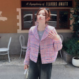 减龄紫色小香风外套女2025春秋季新款韩系减龄显瘦短款娃娃领上衣，女装短外套，2C137