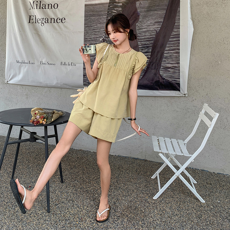轻熟小个子套装夏季飞飞袖衬衫阔腿裤两件套5050P135K198,女装套装/套裙,2C166