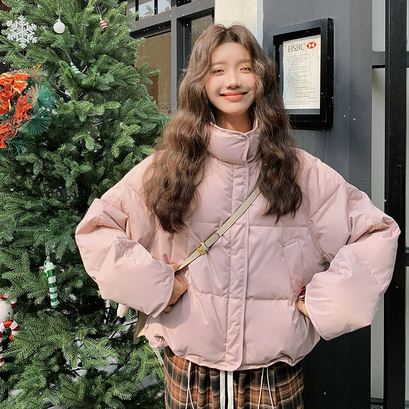 独特超好看粉色短款立领面包羽绒服女冬2025年新款小众女生厚外套,女装羽绒服,2C280