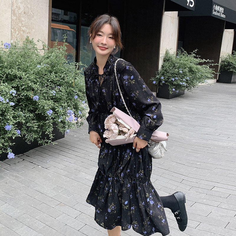 现货2025秋碎花长袖设计感连衣裙2C206-L10-P125-K178,女装连衣裙,2C206