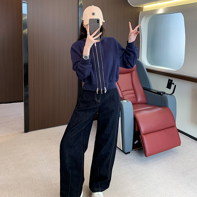 女秋新款时尚修身卫衣阔腿牛仔裤套装,女装套装/套裙,2C310