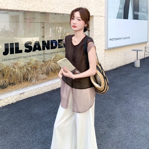 网纱拼接衬衫阔腿裤套装女夏2025新款轻熟小众巨好看两件套爆款图片