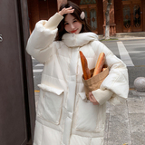 韩系俏皮加厚保暖羽绒服女2025年冬季新款显瘦连帽长款白鸭绒外套，女装羽绒服，1D066-1