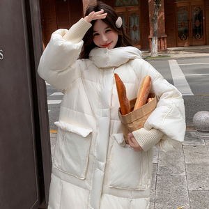 韩系俏皮加厚保暖羽绒服女2025年冬季新款显瘦连帽长款白鸭绒外套图片