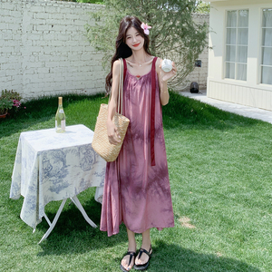 法式粉色晕染吊带连衣裙女2025夏季新款超好看绝美海边度假风长裙图片