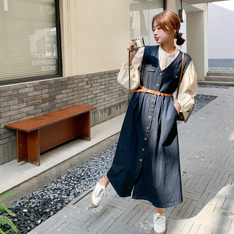 【新款现货】牛仔背心裙两件套3052P165K228,女装连衣裙,2C166
