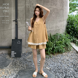 姜黄色韩系无袖V领背心短裤套装女25夏季独特漂亮气质显瘦两件套，女装套装/套裙，2C159