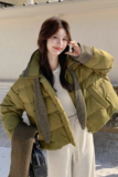 绿色设计感连帽羽绒服女2025年冬季新款超好看洋气保暖白鸭绒外套，女装羽绒服，2C227