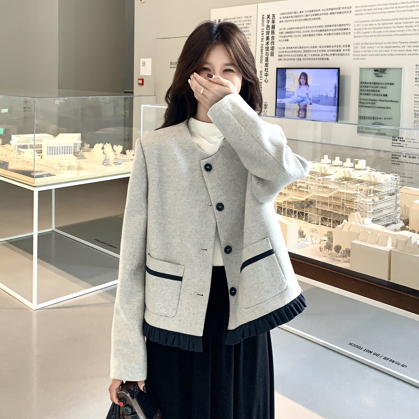 撞色木耳边小香风外套女2025秋季新款法式高级感名媛气质短款上衣图片