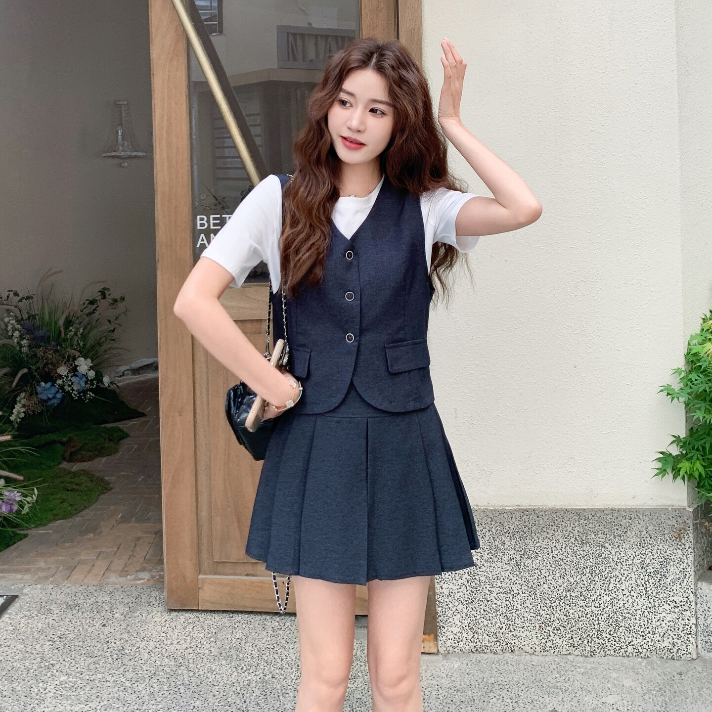 学院风马甲T恤百褶裙套装女2025年夏季新款显瘦洋气超好看三件套,女装套装/套裙,2C212