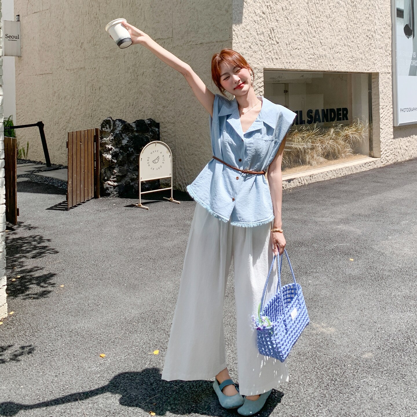 减龄无袖衬衫阔腿裤套装女夏2025新款大方得体穿搭两件套洋气时尚,女装套装/套裙,2C166