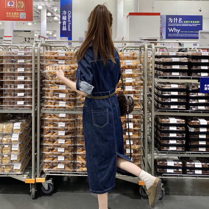 时髦复古牛仔连衣裙女2025春秋新款韩版收腰显瘦小个子百搭衬衫裙,女装连衣裙,2C266