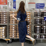 时髦复古牛仔连衣裙女2025春秋新款韩版收腰显瘦小个子百搭衬衫裙，女装连衣裙，2C266