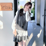 今年流行蕾丝拼接衬衫针织马甲套装女2025春新款学院风叠穿两件套，女装套装/套裙，2C056