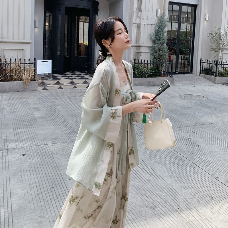 新中式风两件套连衣裙女高腰显瘦气质优雅吊带长裙2913P135K198,女装连衣裙,2C029