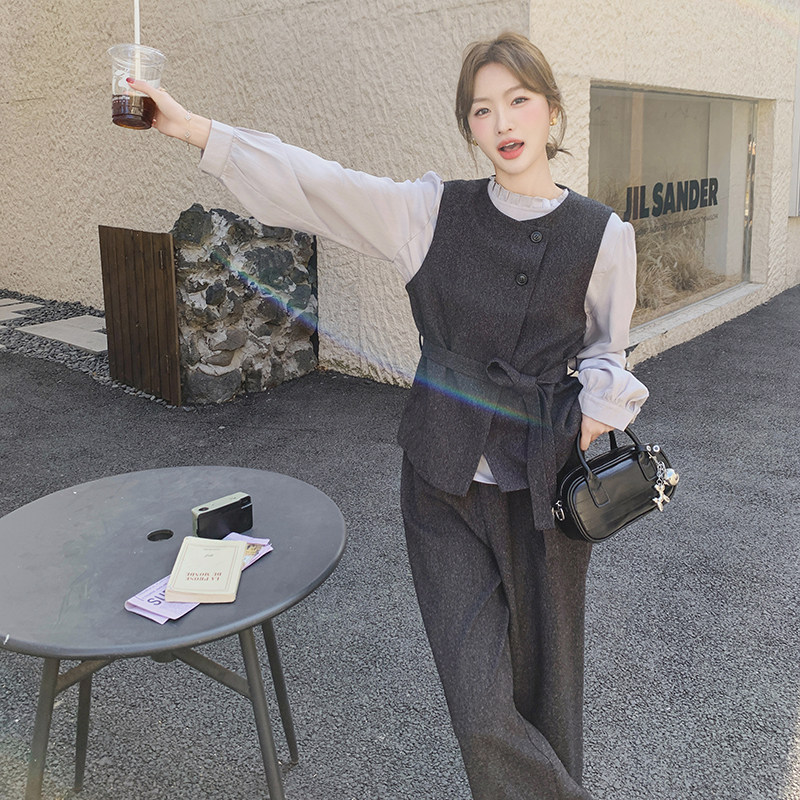 休闲西装马甲阔腿裤套装女春秋三件套ootd穿搭一整套超火大方得体,女装套装/套裙,2C077