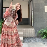 韩版时尚蕾丝马甲套装女2025秋新款时尚减龄显瘦印花半身裙两件套，女装套装/套裙，2D035