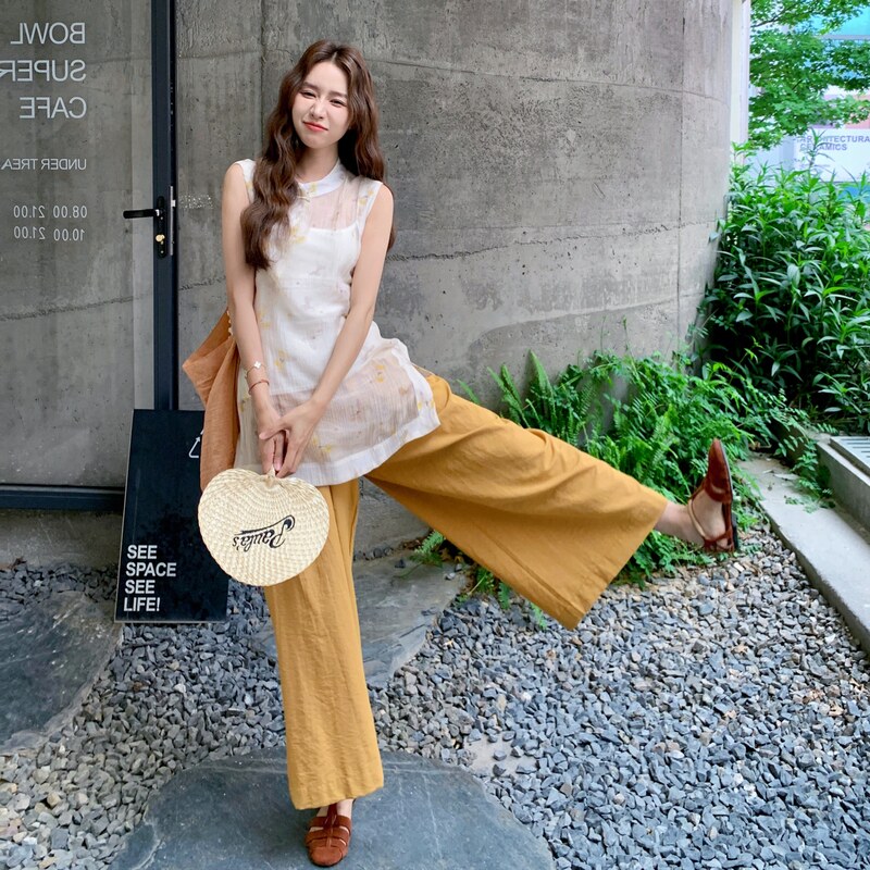 2025夏装新款风蝴蝶花纹大脚裤套装C299-P155-K218图片