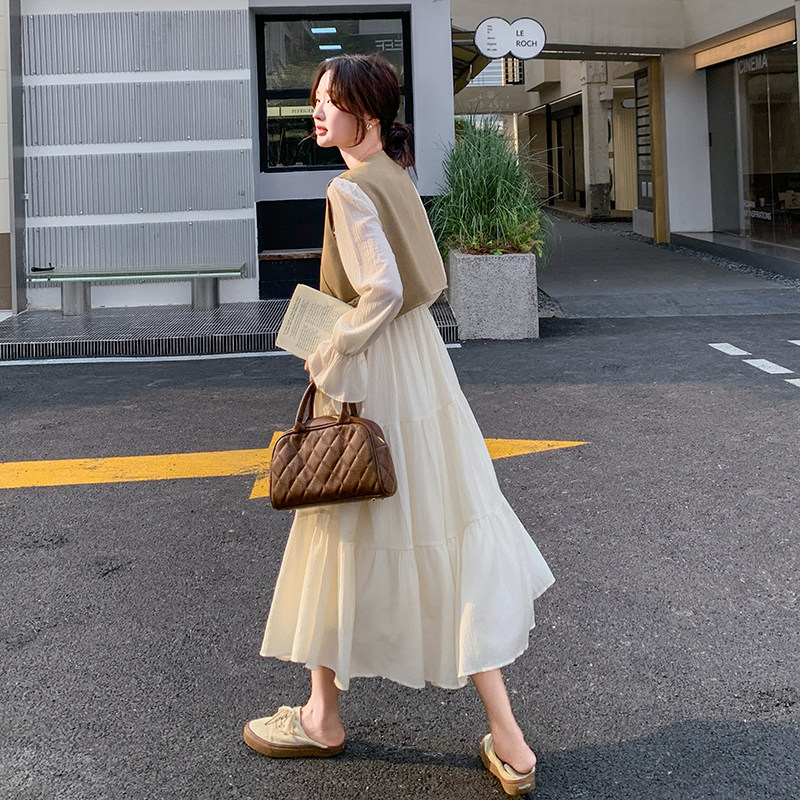 高级感小众马甲连衣裙套装女2025春秋季新款温柔风显瘦长裙两件套,女装套装/套裙,2C203