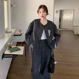 撞色拼接休闲灰色外套阔腿裤套装女春秋ootd穿搭两件套爆款高级感，女装套装/套裙，2C277