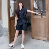 不规则牛仔衬衫短裤套装女夏2025新款流行美式复古超火两件套，女装套装/套裙，2C323
