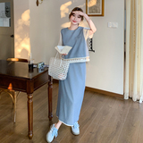 韩版度假风圆领无袖马甲+半身裙两件套女2025春夏新款百搭套装潮，女装套装/套裙，2C166