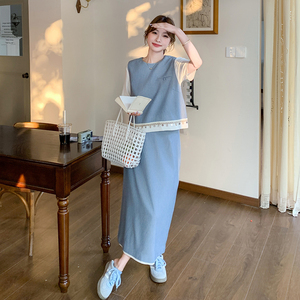 韩版度假风圆领无袖马甲+半身裙两件套女2025春夏新款百搭套装潮图片