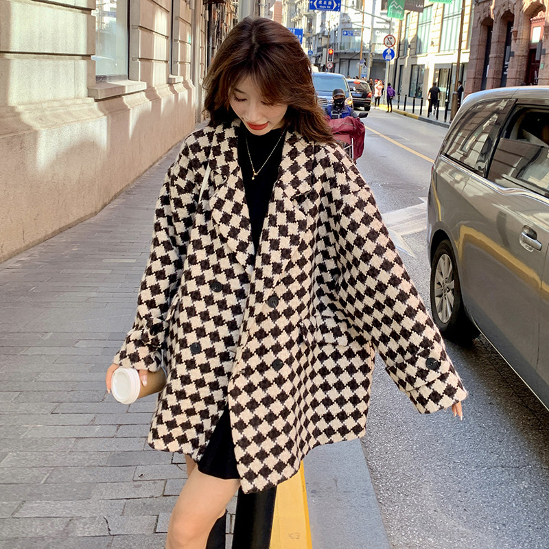 【新款已出货】咖色格子毛呢外套C161-6193-P145-K208,女装毛呢外套,2C161