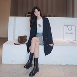 藏青色高级感休闲西装外套女2025春秋新款韩系中长款胖mm洋气西服，女装西装，2C016