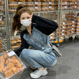撞色拼接polo领牛仔连衣裙女2025秋季新款可盐可甜复古显瘦衬衫裙，女装连衣裙，2C098