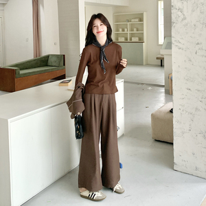 老钱风马甲套装女秋季2025新款复古高级感休闲阔腿裤打底衫三件套图片