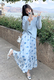 温柔系穿搭镂空针织上衣半身裙套装女春季2025新款绝美减龄两件套，女装套装/套裙，2C159