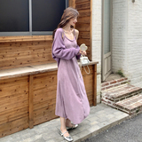 紫色法式气质御姐范吊带连衣裙套装女2026秋季新款针织开衫两件套，女装套装/套裙，2C159