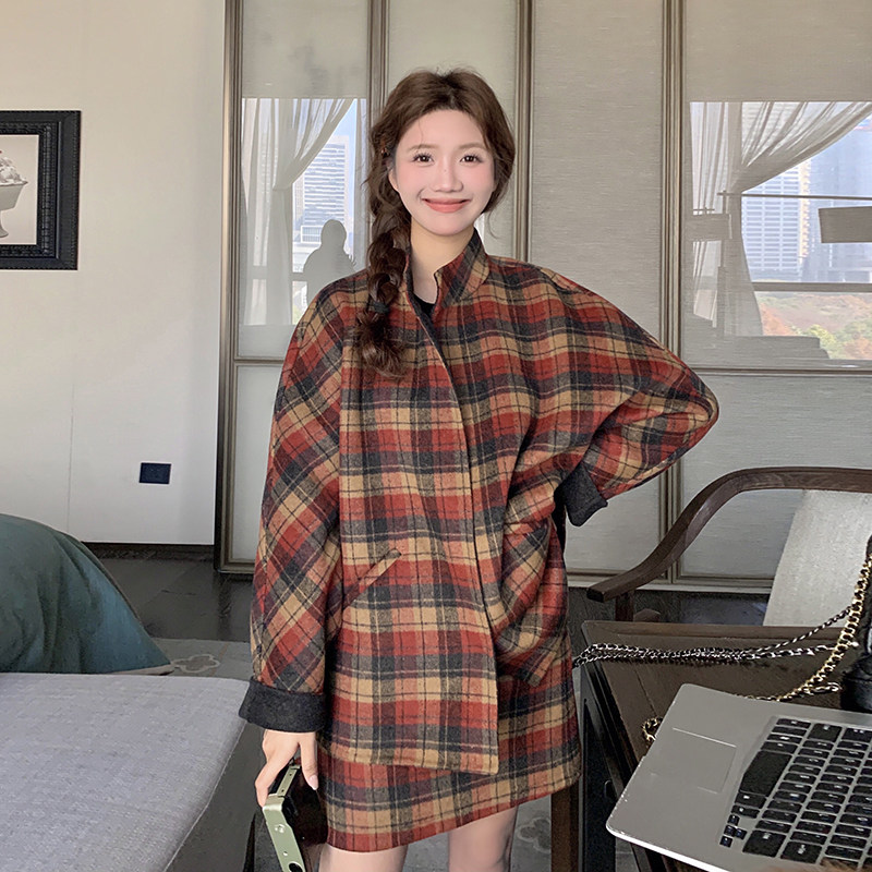 复古格纹套装裙女2025春季新款韩版宽松时尚休闲上衣半身裙两件套,女装套装/套裙,2C262