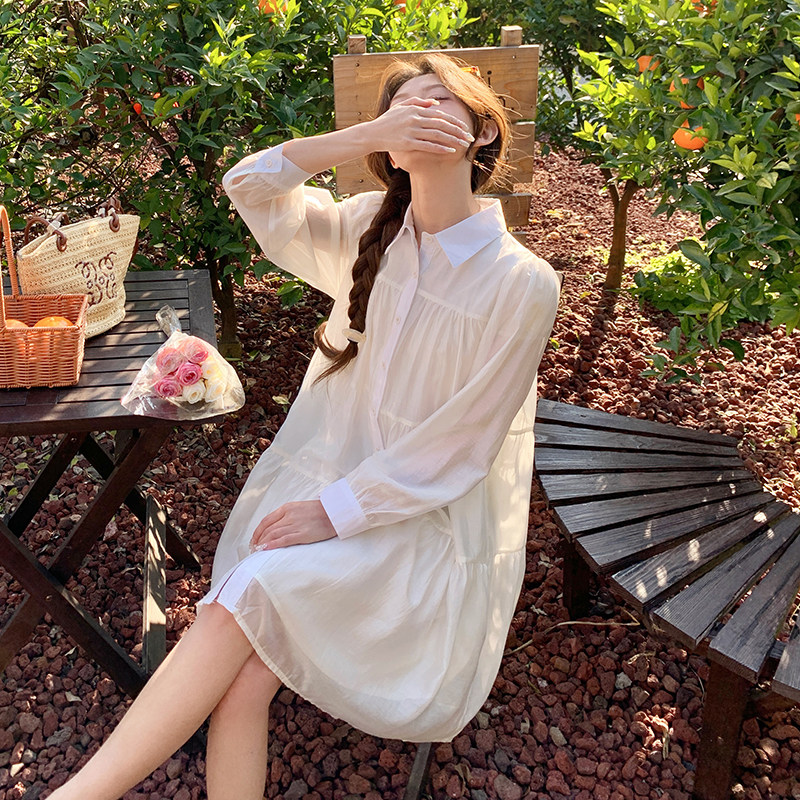 高级感白色衬衫裙连衣裙女春秋2025新款小个子a字裙爆款流行初恋,女装连衣裙,2C092