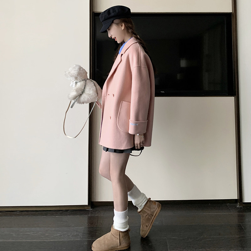 【加棉加厚已出】少女粉短款毛呢双排扣外套2C373-D0917-P155-K23,女装毛呢外套,2C373